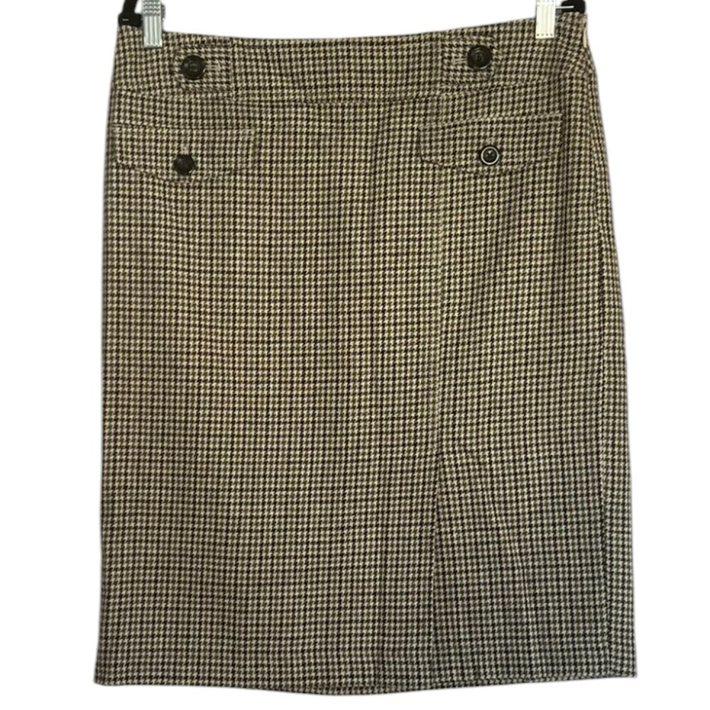 Women's Ann Taylor Brown/Green Houndstooth Wool Blend Skirt Size‎ 12